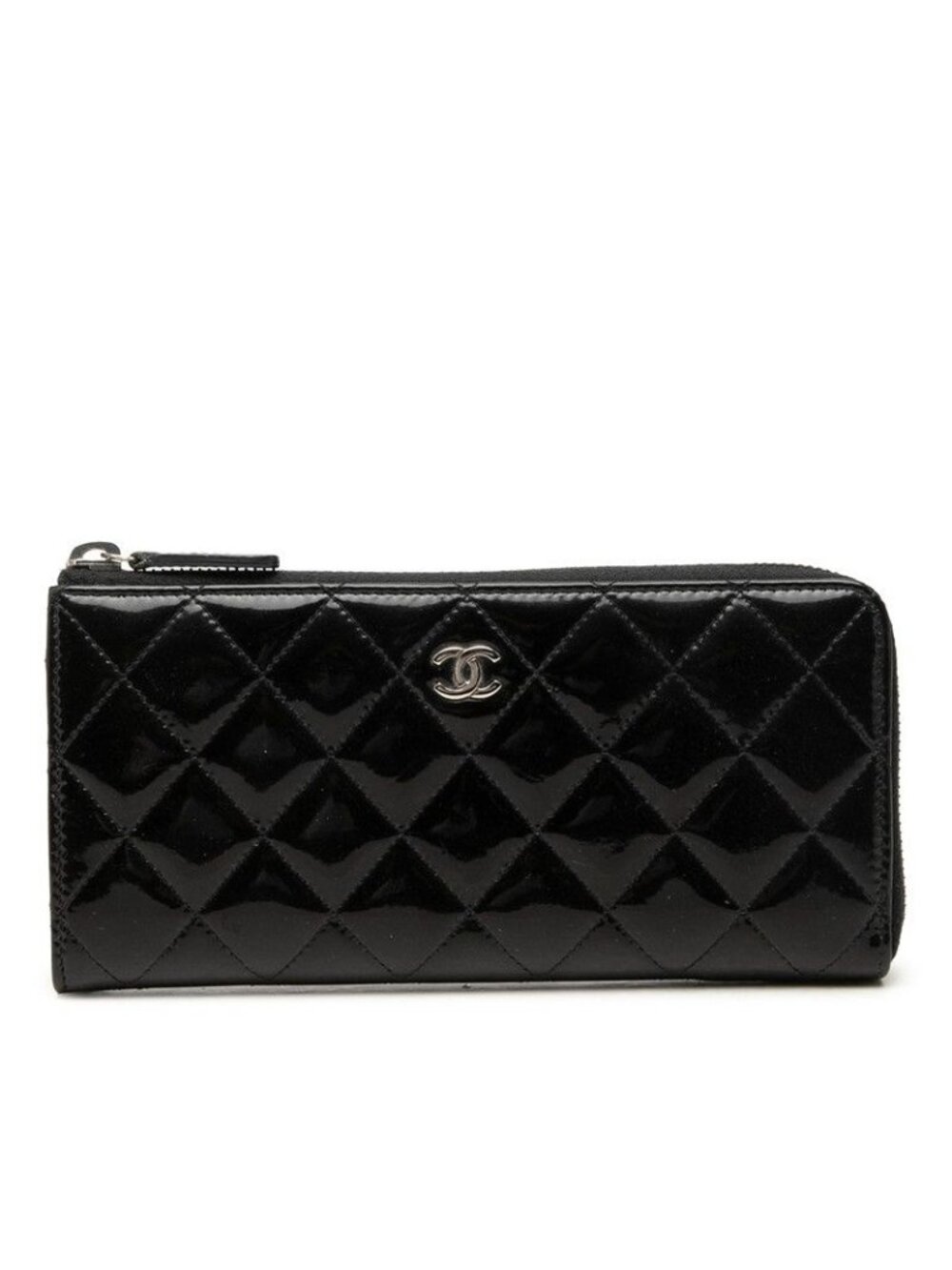 Chanel CC Logo Quilted Wallet Black Patent Leather